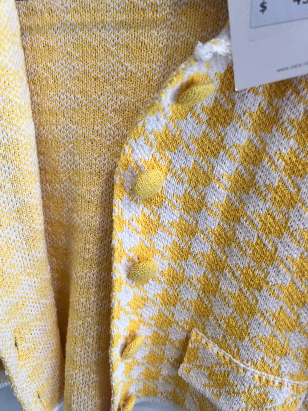 Zara Yellow & White Houndstooth Cropped Blazer - Picture 5 of 9